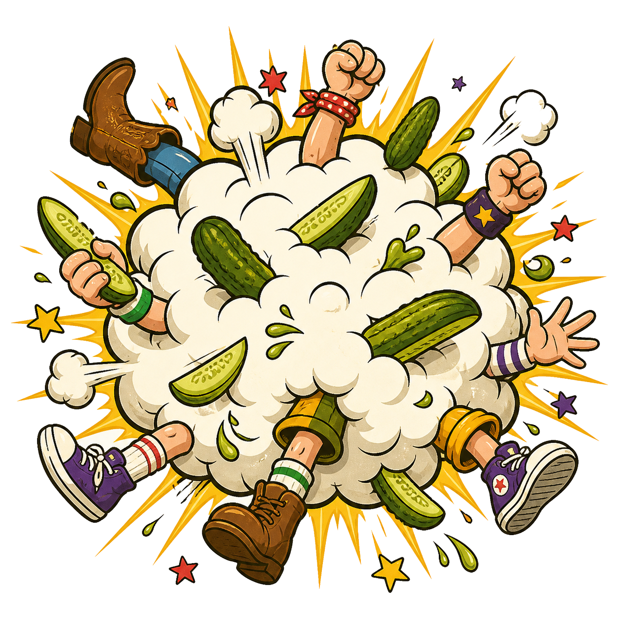 Comic dust cloud of a pickle brawl breaking out
